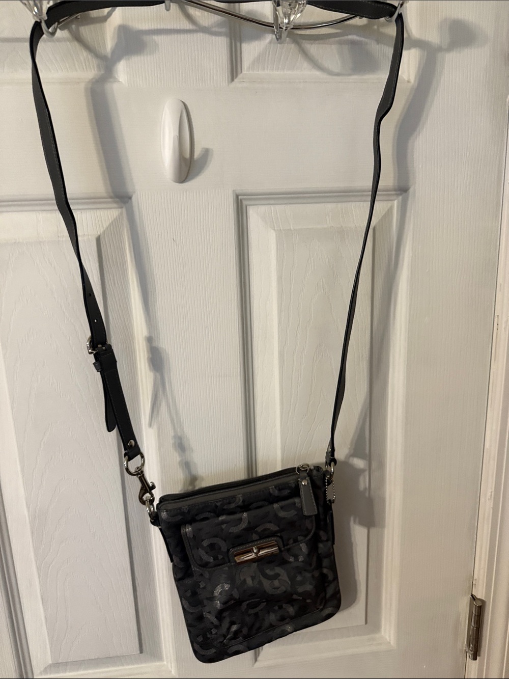 Coach Black Signature Crossbody with Metallic Trim